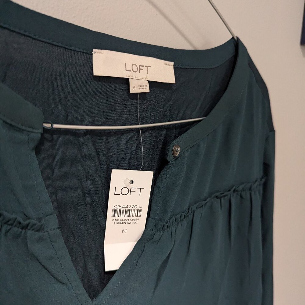 Dark teal mixed media Loft blouse